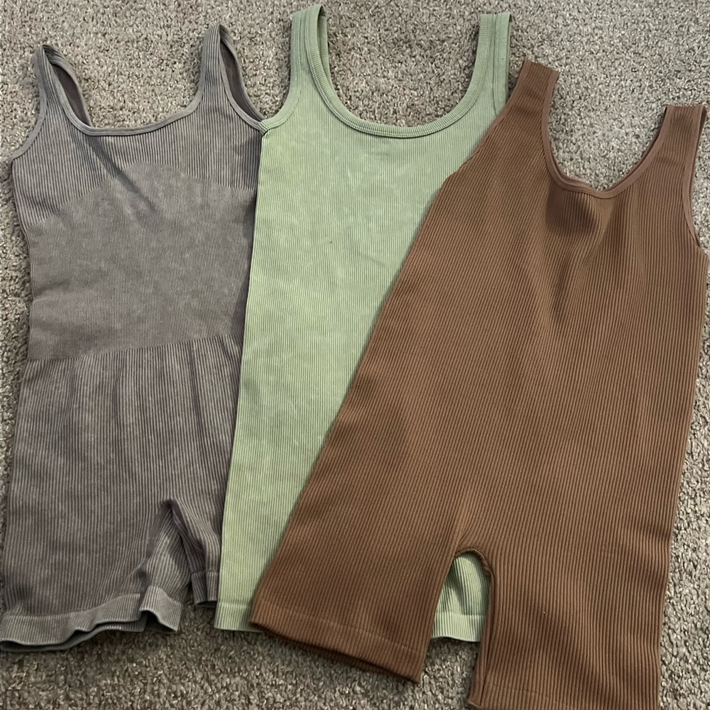 Set of Three Ribbed Tank Rompers